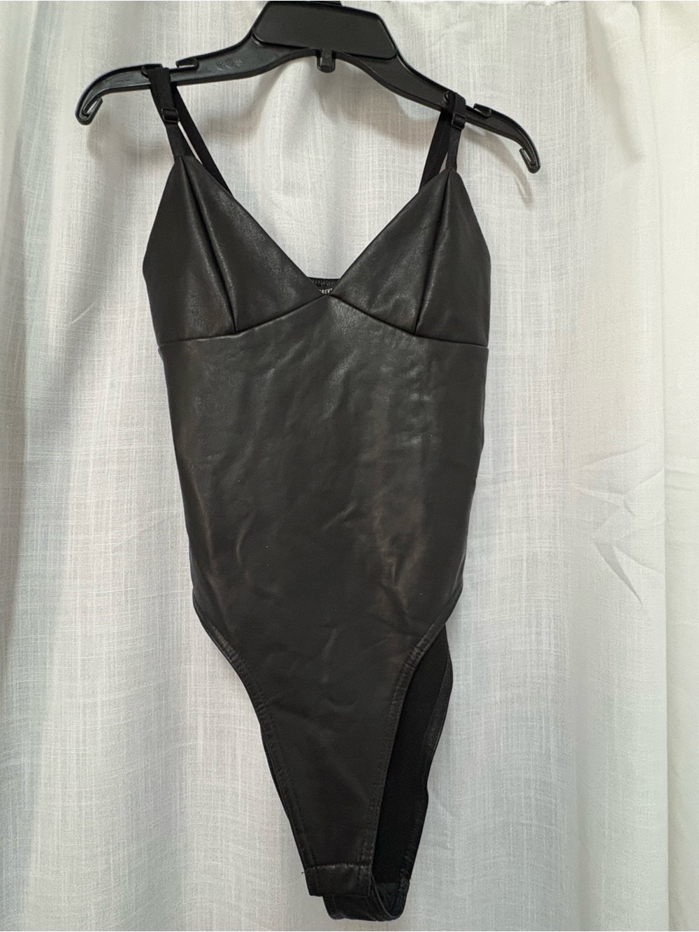 Forever 21 Black Faux Leather  Bodysuit with adjustable straps and snaps